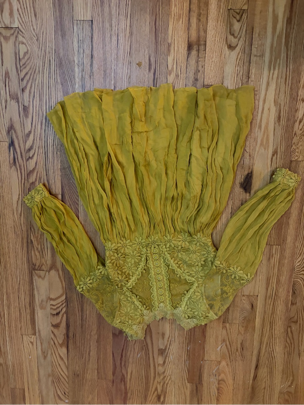 Free People Mustard Yellow Lace Yoke Peasant Top